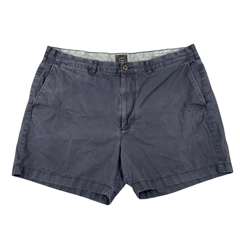 J Crew Stretch Chino Shorts Mens 38 5" Navy Blue Flat Front Coastal Preppy